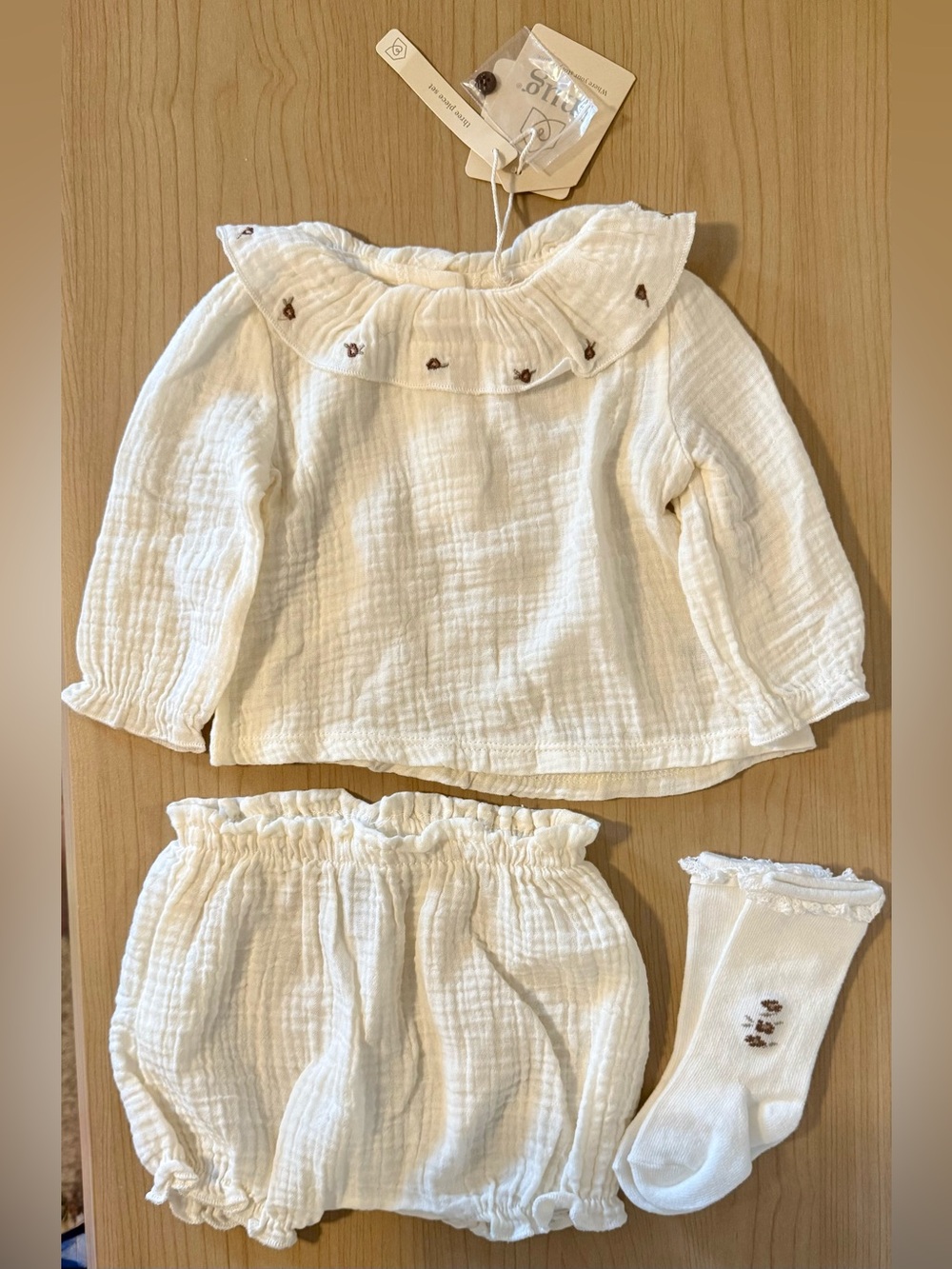 White Muslin Matching Set with Embroidered Detail